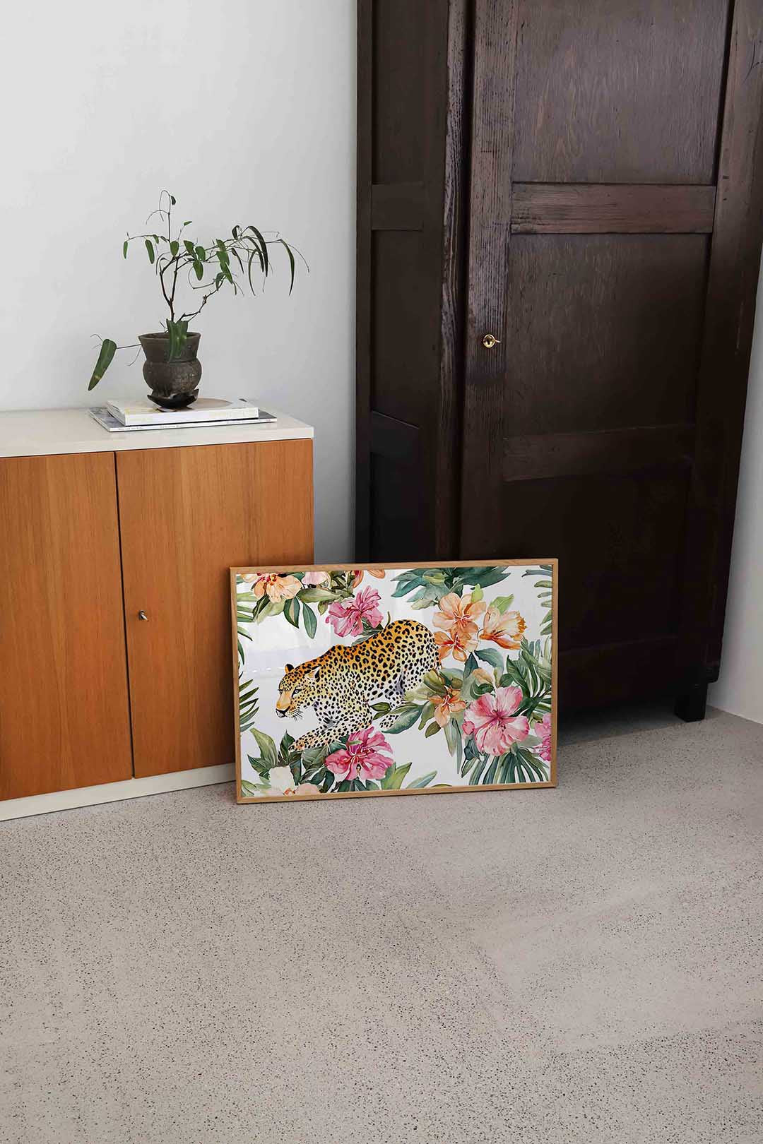 Luipaard en bloemen Poster
