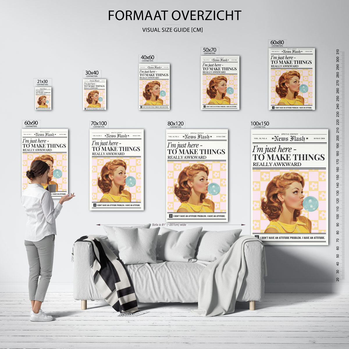 Vrouw met kauwgombel Poster