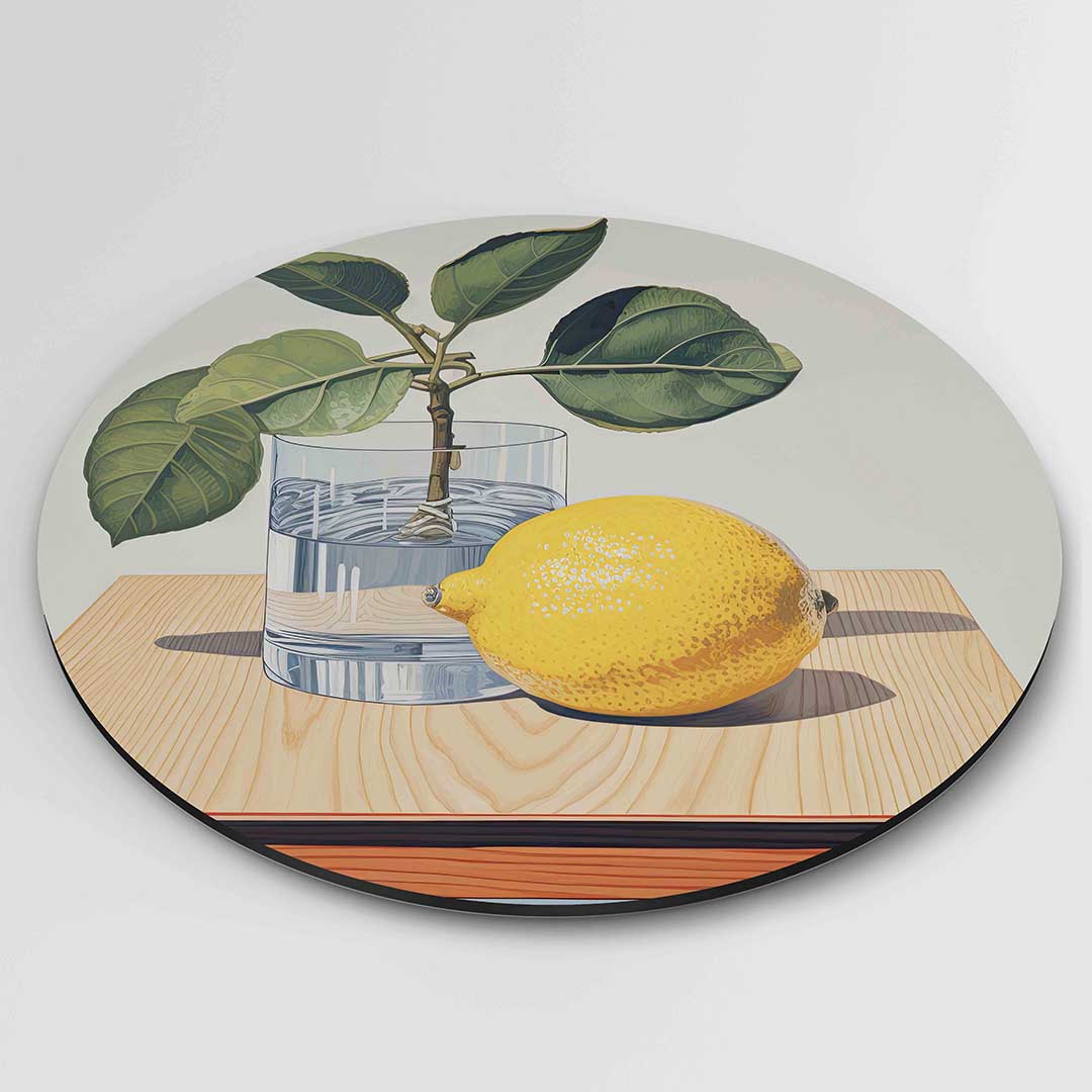 Citroen en plant op tafel Muurcirkel