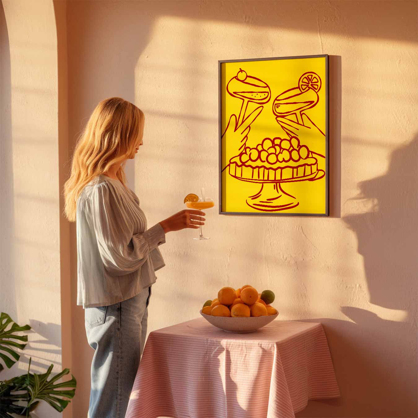 Feestelijke Cocktail & Taart Illustratie Poster-WallArtistic