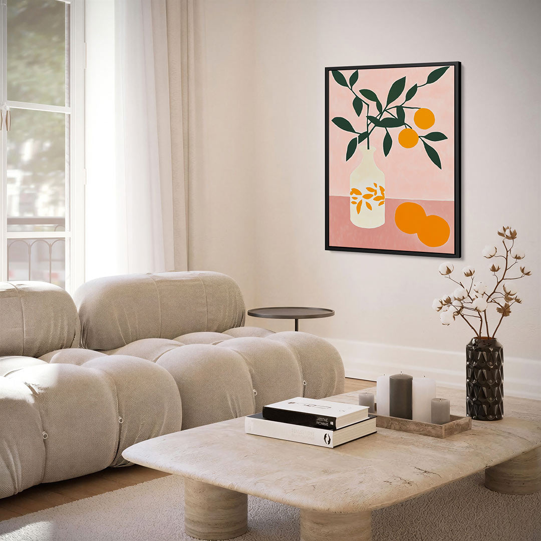 Eenvoudige vaas en vruchten Kunstwerk