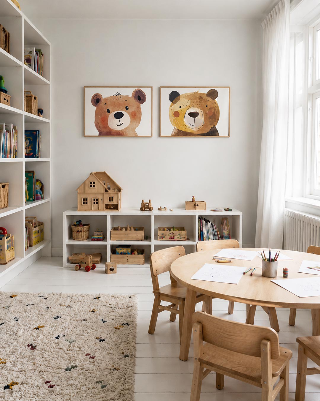 Interieurpresentatie van twee posters met donkere tinten en een rustige visuele opbouw