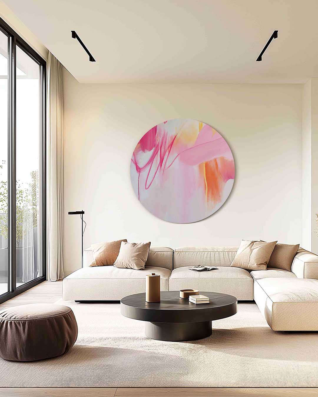 Abstracte roze en oranje Muurcirkel