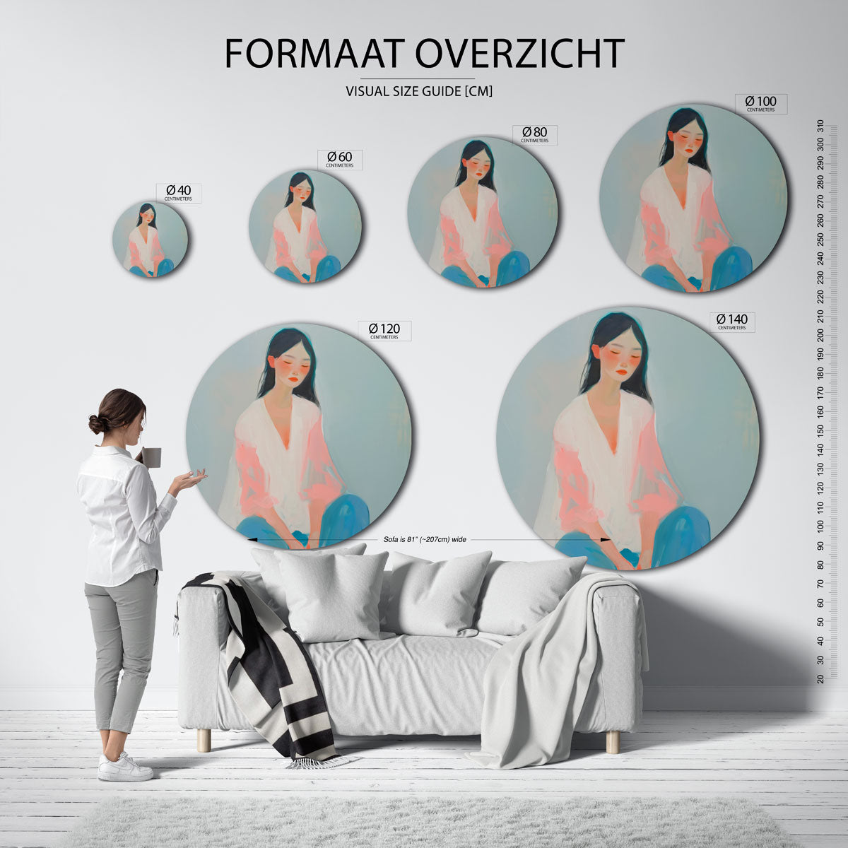 Vrouw in pastel Muurcirkel