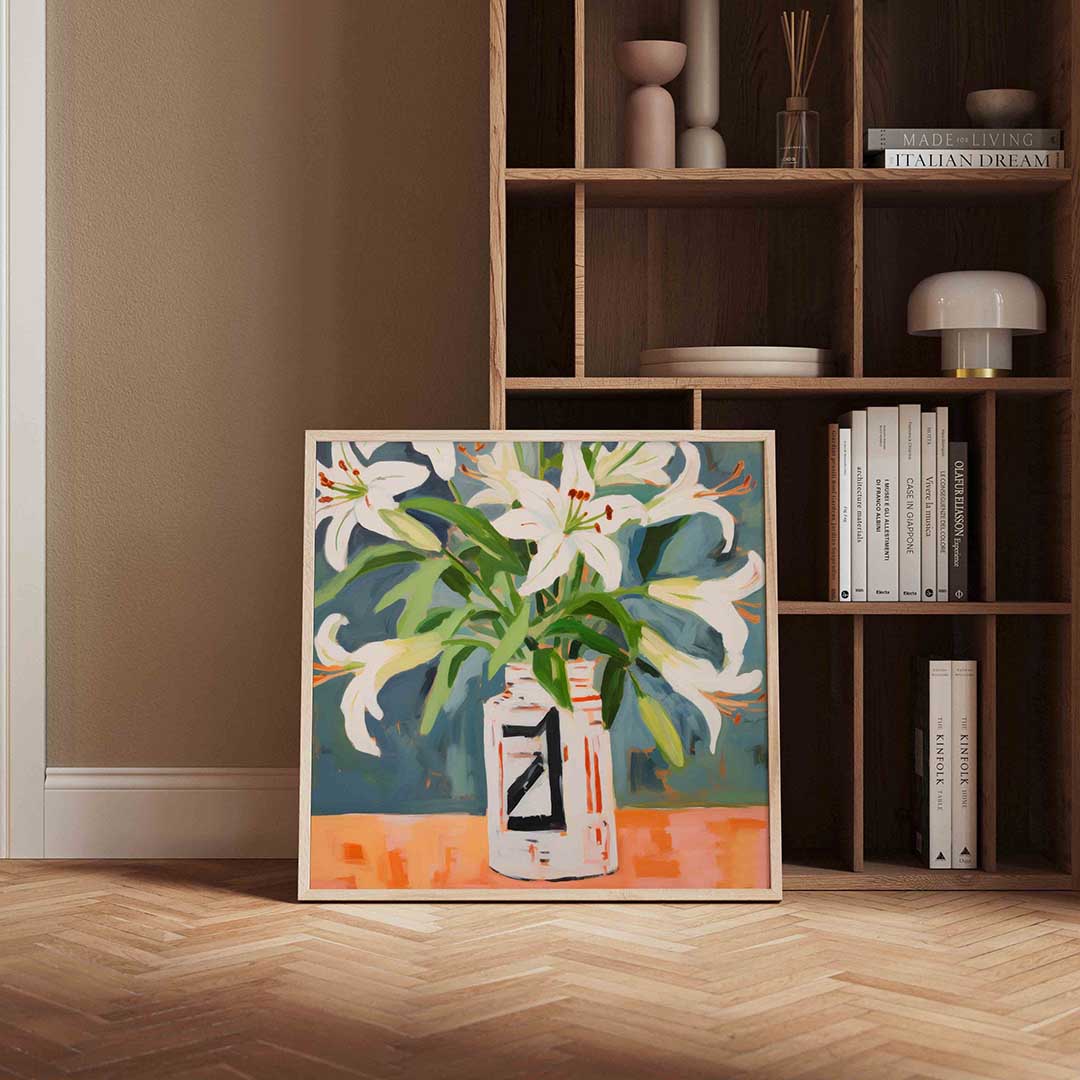 Witte bloemen in vaas Poster