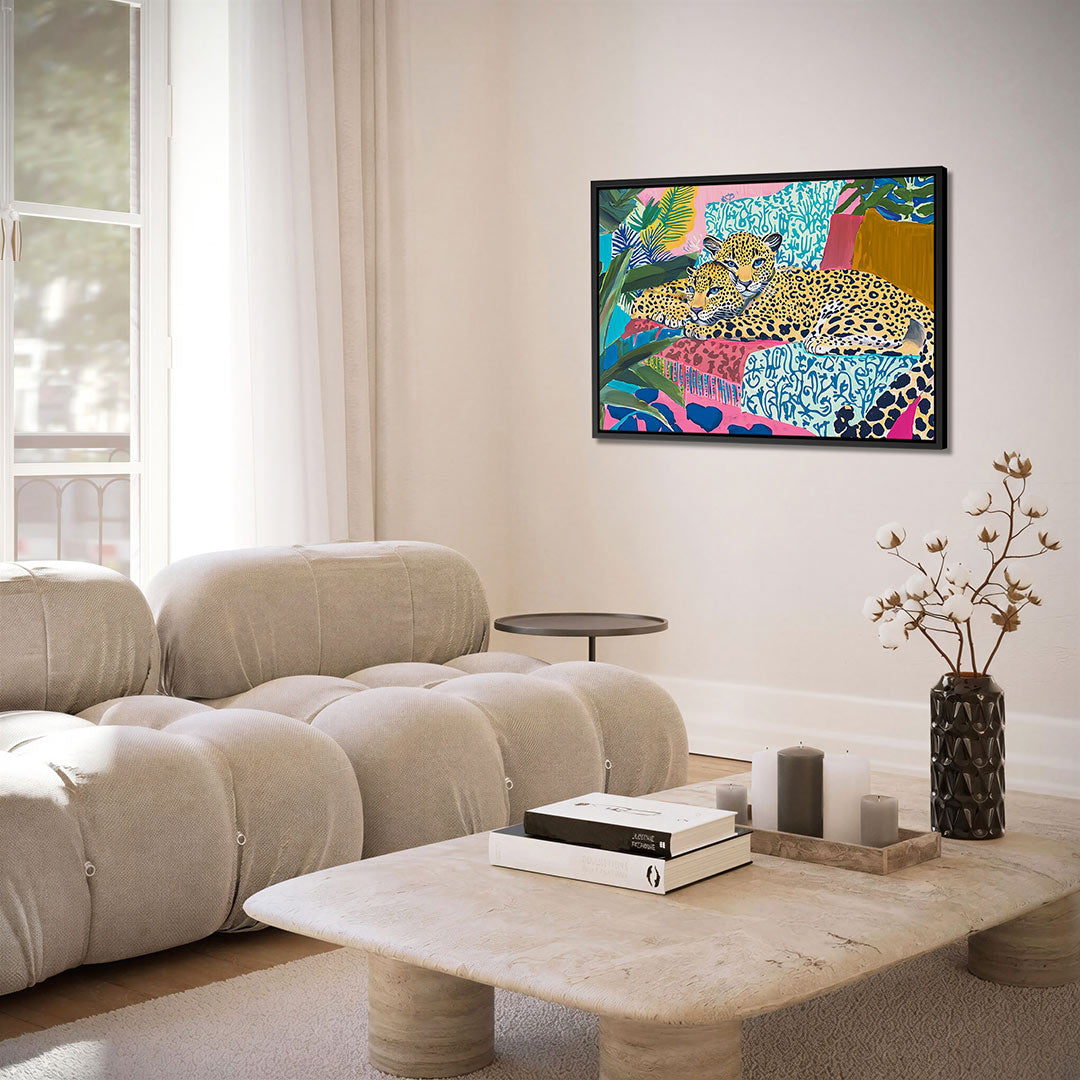 Luipaarden in kleurrijke jungle Kunstwerk