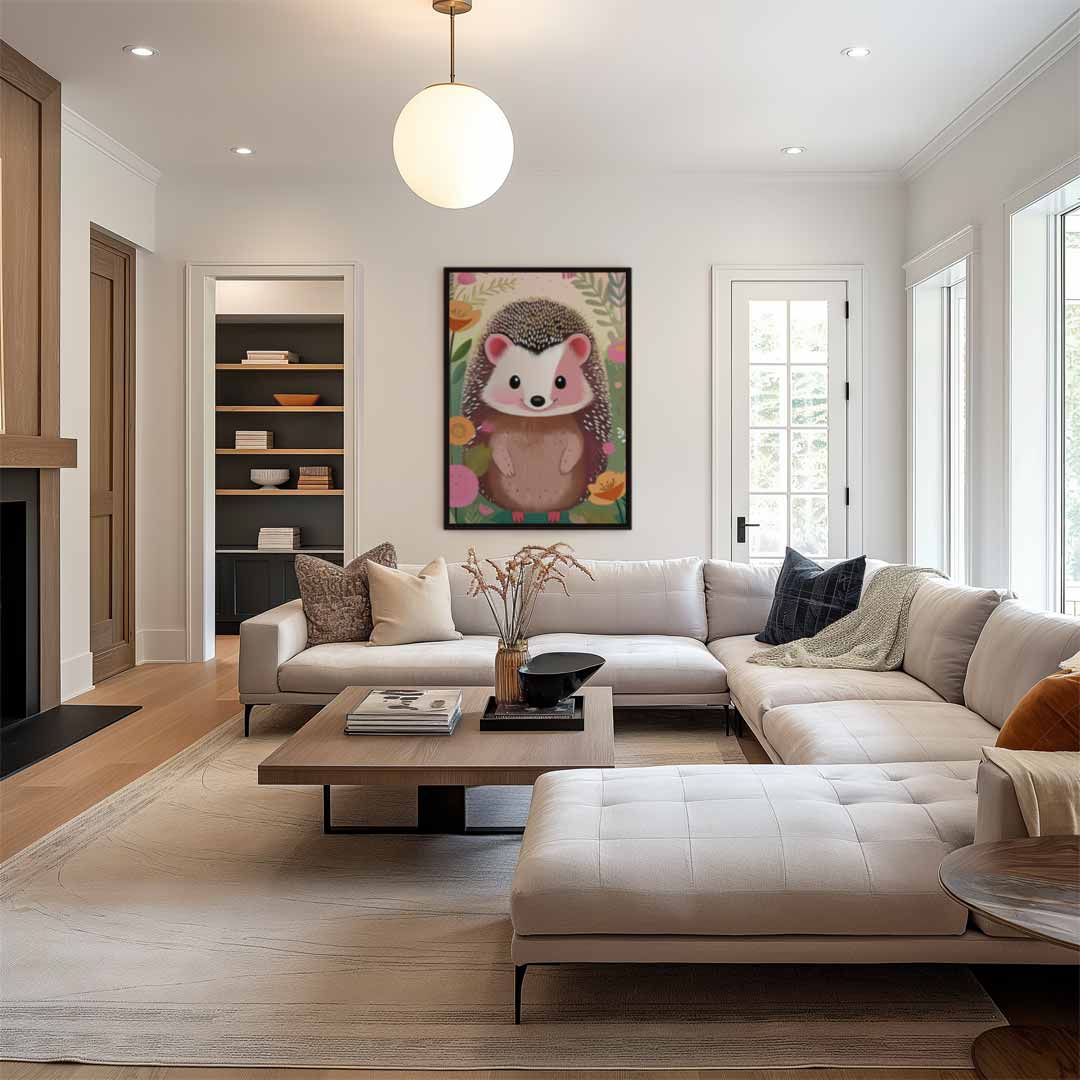 Schattige Egel in Bloementuin Kunstwerk-canvas-dibond-plexiglas-wanddecoratie-WallArtistic