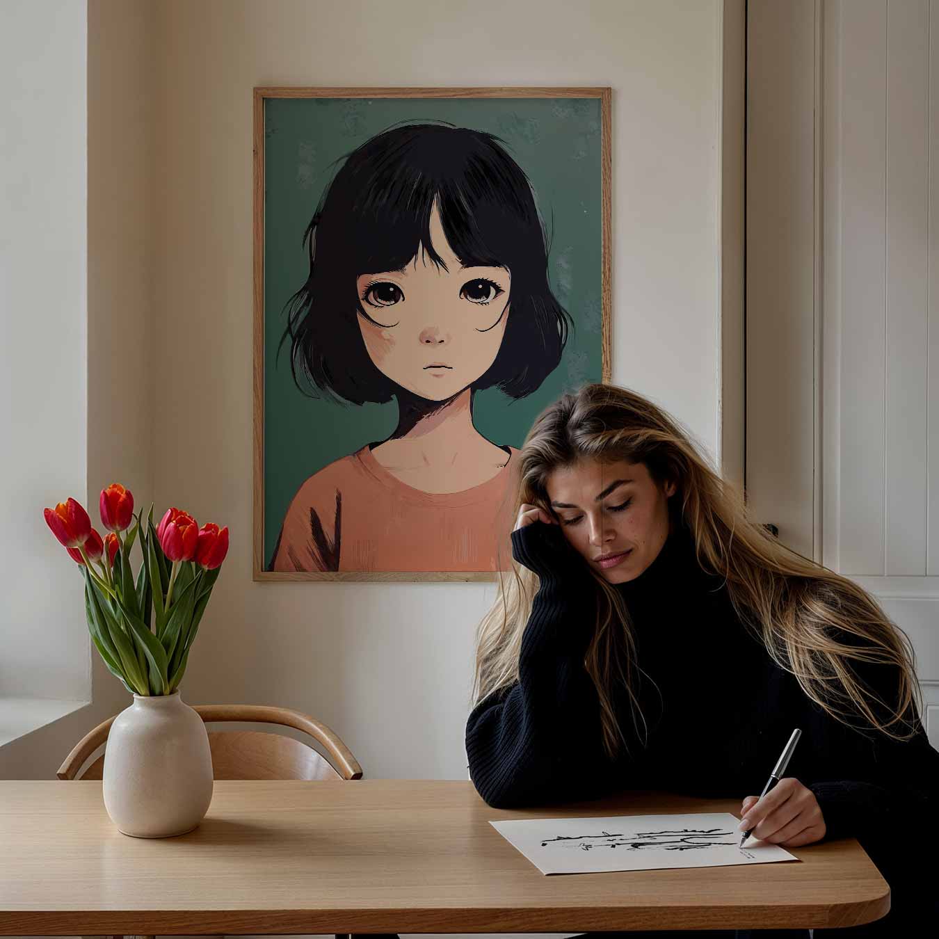 Dromerige Anime Portretposter-WallArtistic