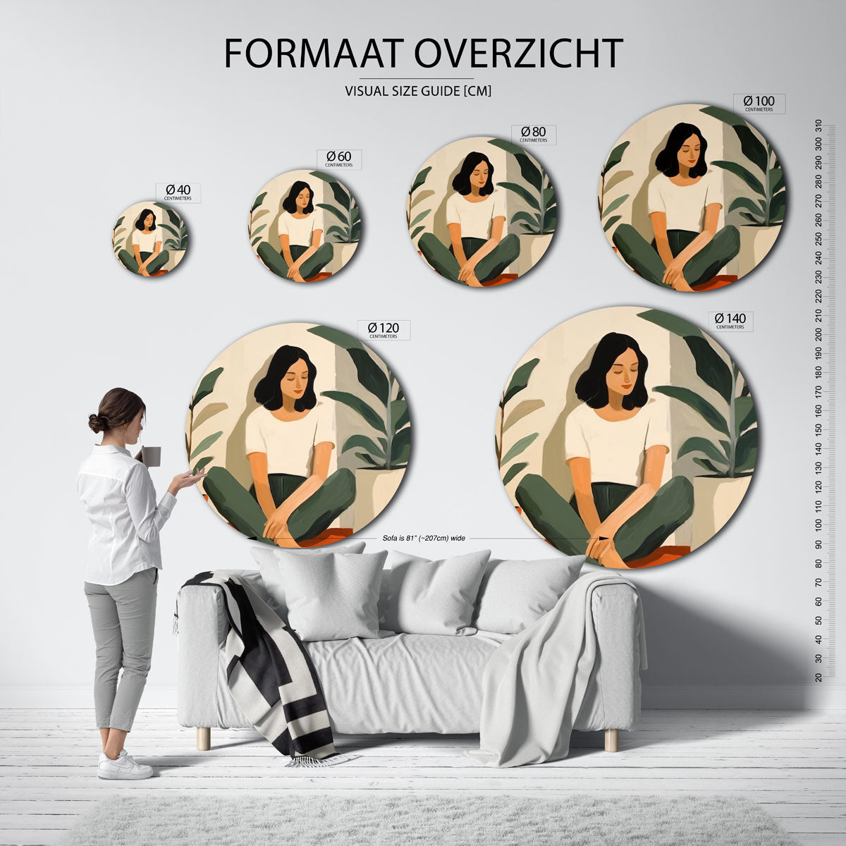 Zittende vrouw met planten Muurcirkel