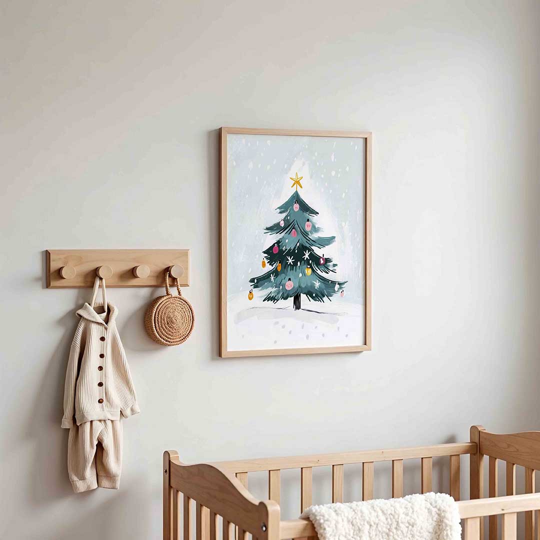 Kerstboom met sneeuw Poster