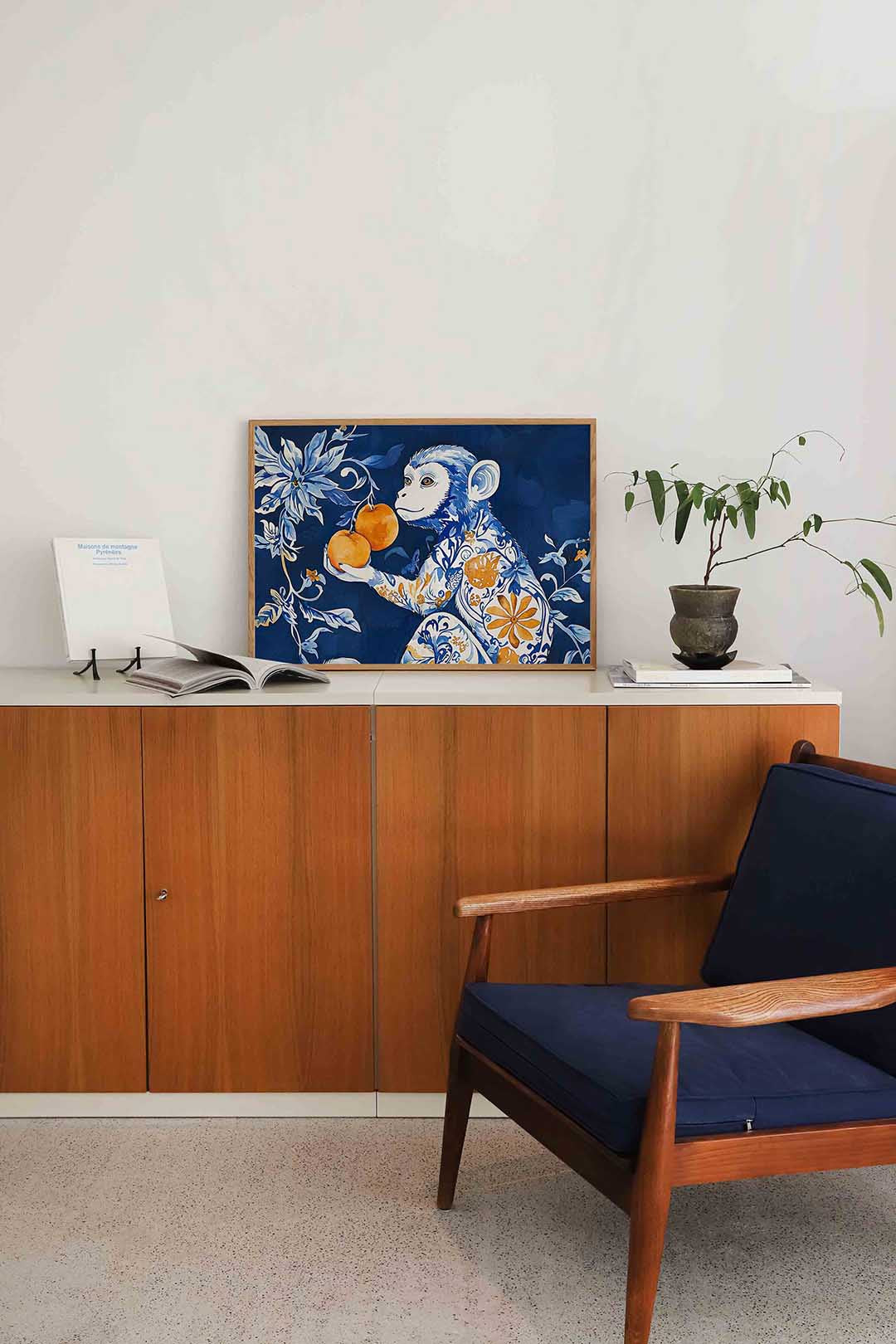 Aap met bloemen Poster