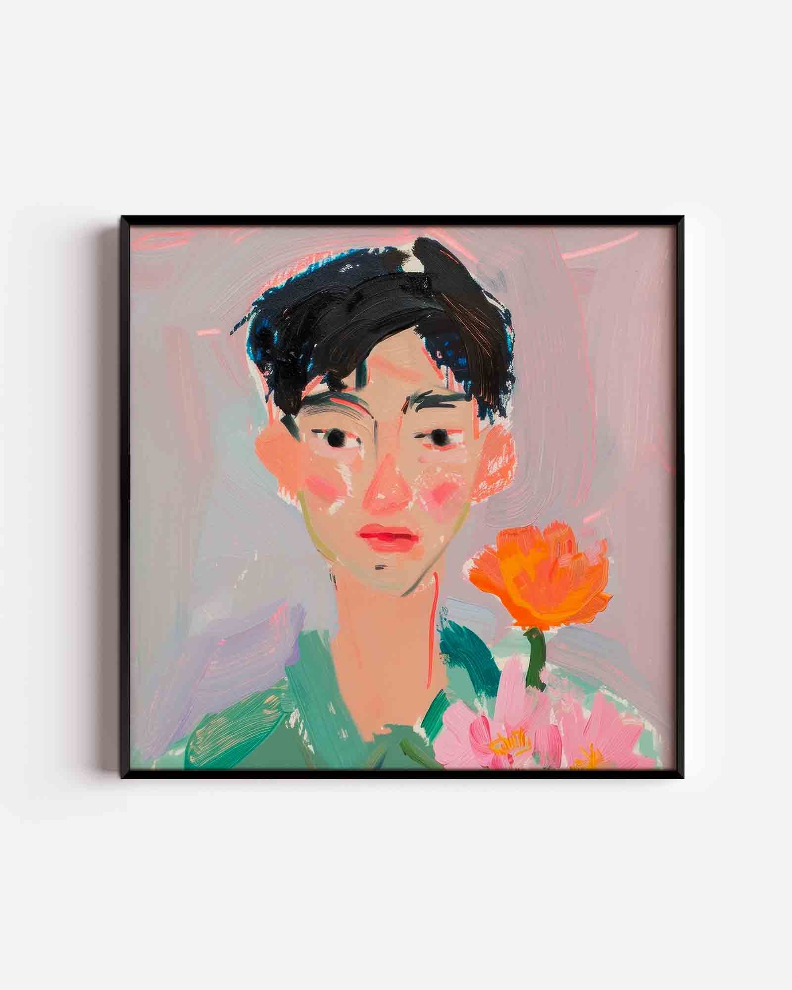 Portret met bloemen Poster