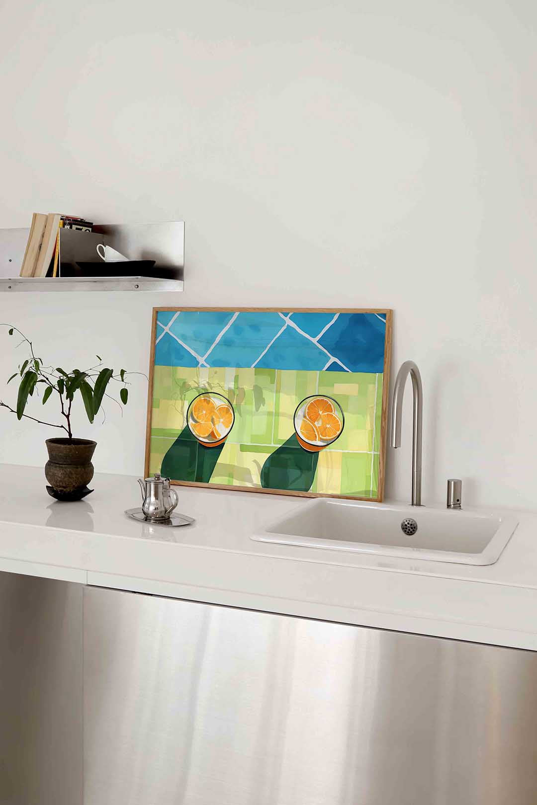 Twee glazen met sinaasappelschijven Poster