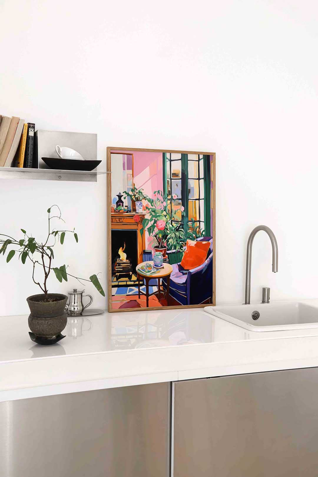 Interieur met open haard Poster