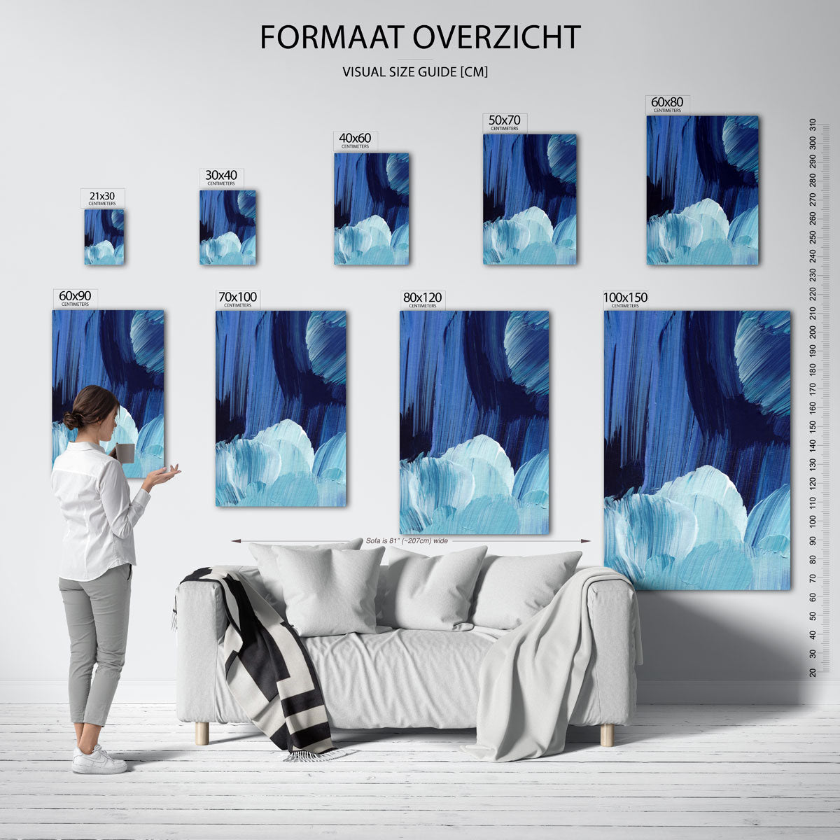 Blauwe penseelstreken Poster