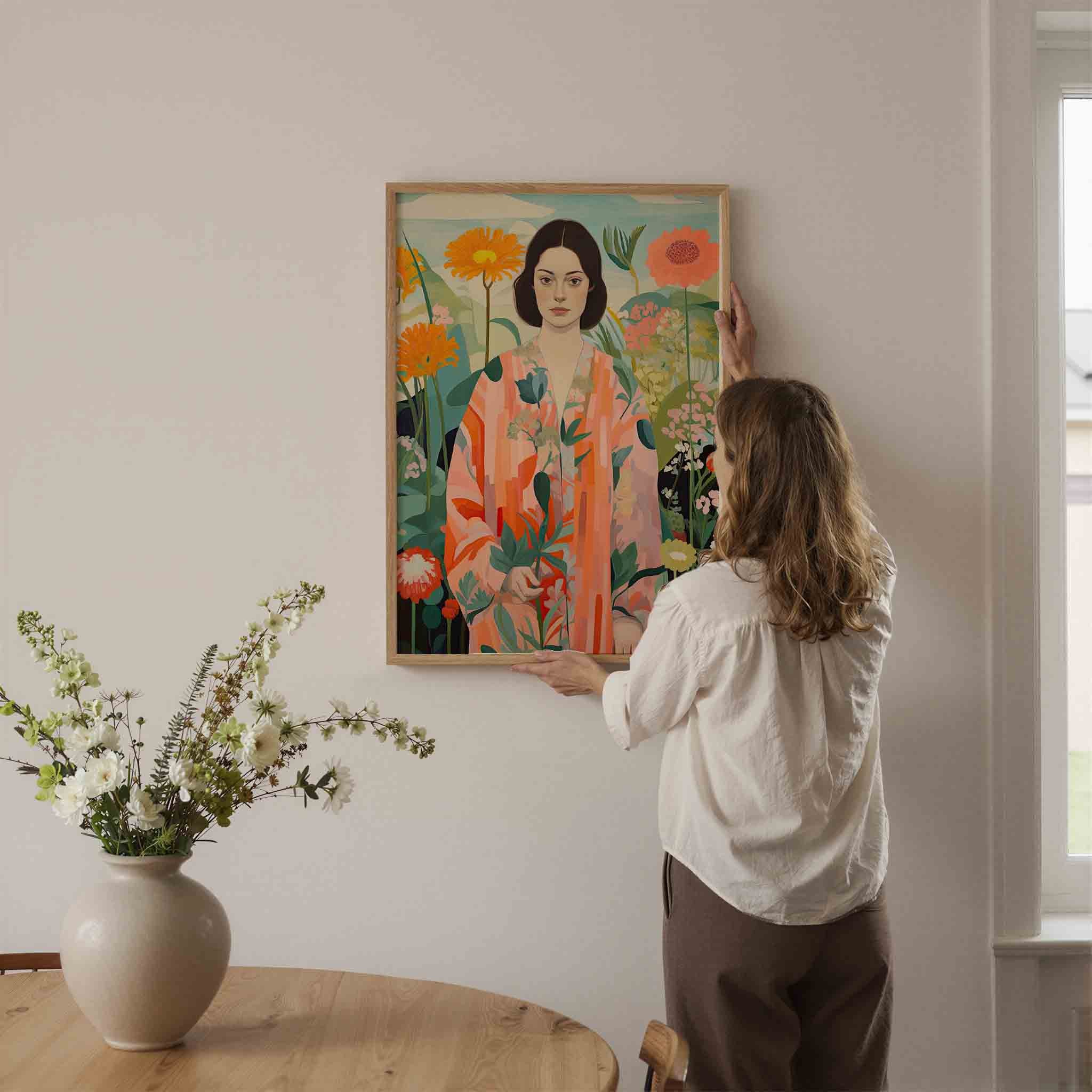 Vrouw met bloemen Poster