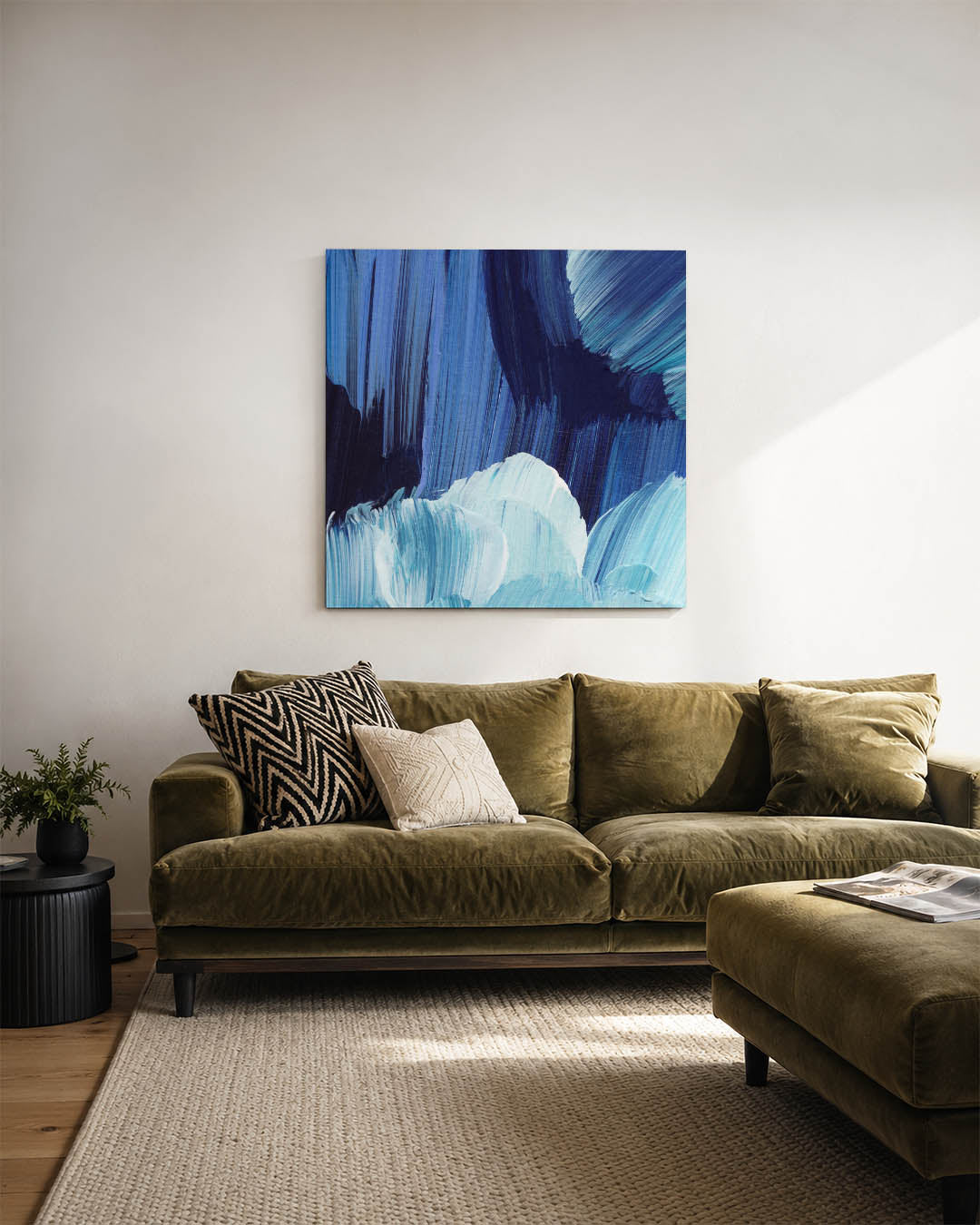 Dynamische blauwe strokes Kunstwerk