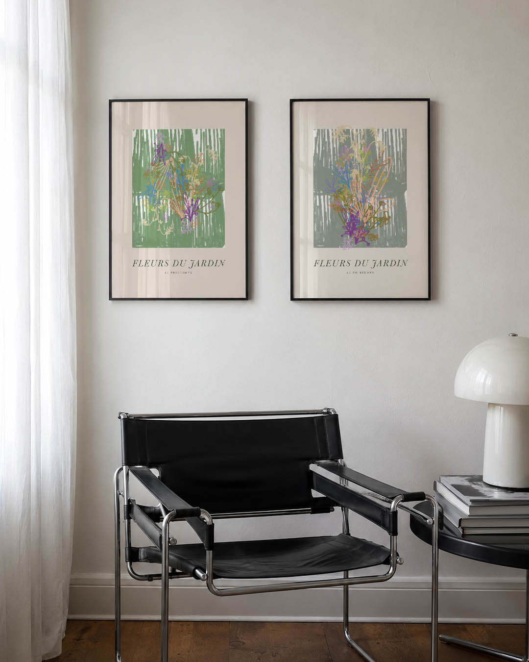Bloemen en strepen Posterset