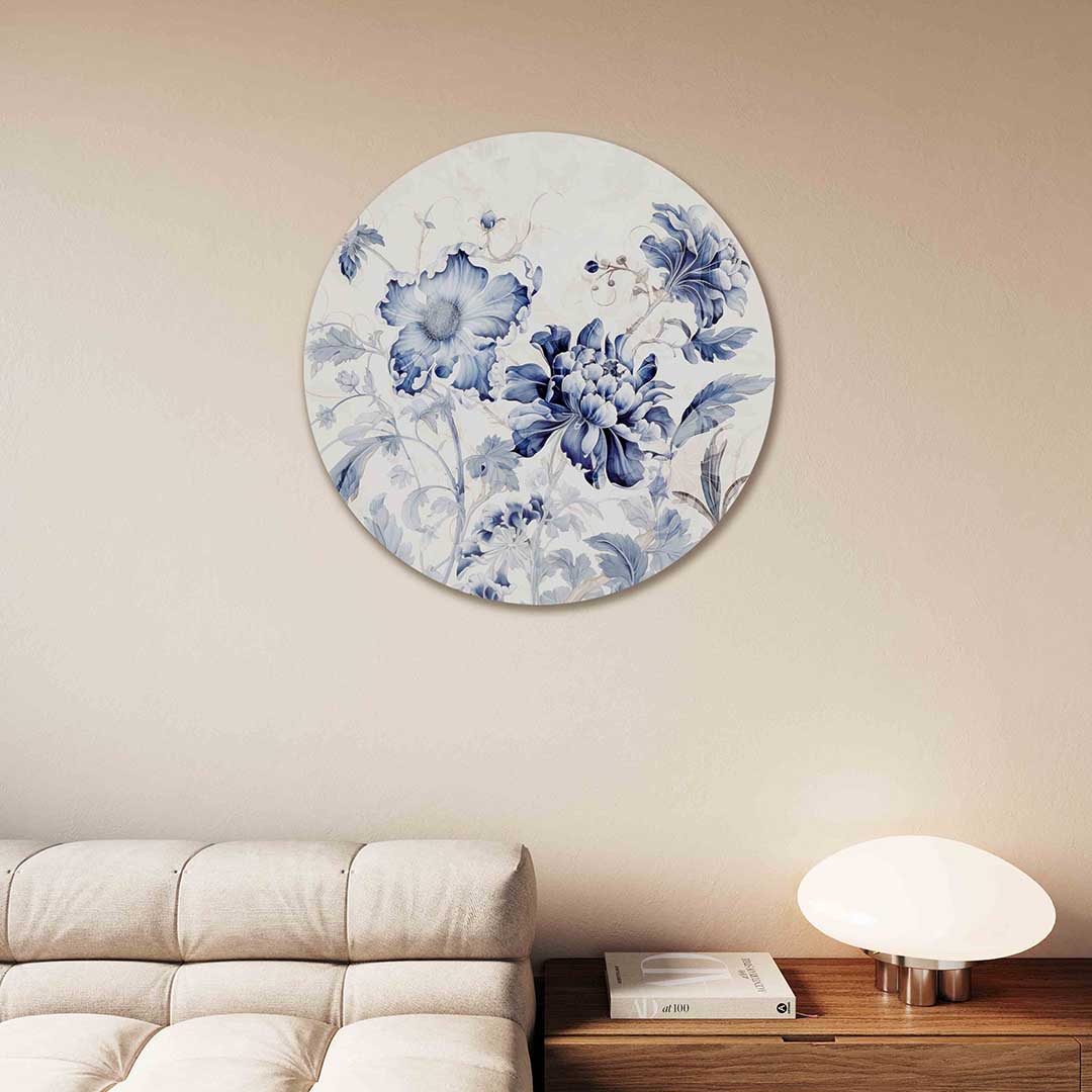 Blauwe bloemen Muurcirkel