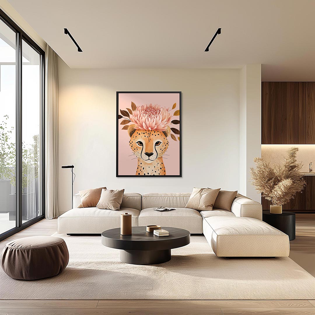 Dromerige cheetah bloemen Kunstwerk