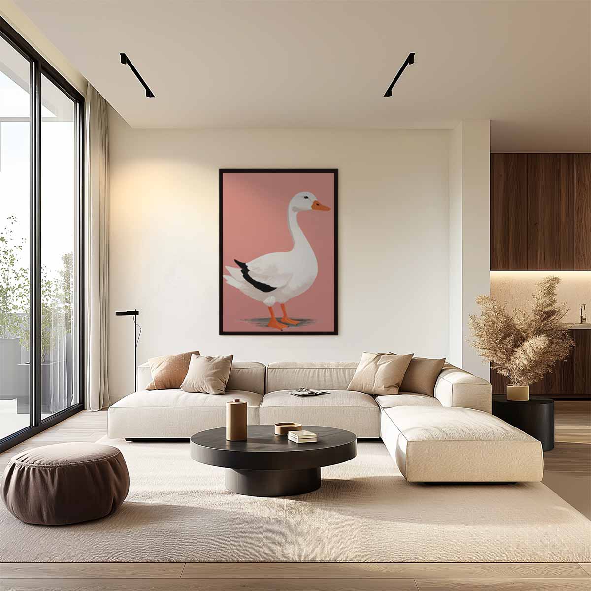 Stijlvolle Witte Gans Illustratie Kunstwerk-canvas-dibond-plexiglas-wanddecoratie-WallArtistic