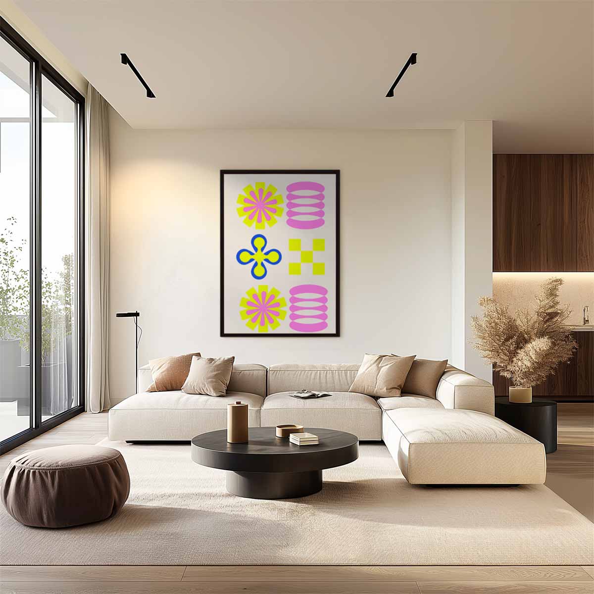 Vrolijk Geometrisch Spektakel Kunstwerk-canvas-dibond-plexiglas-wanddecoratie-WallArtistic