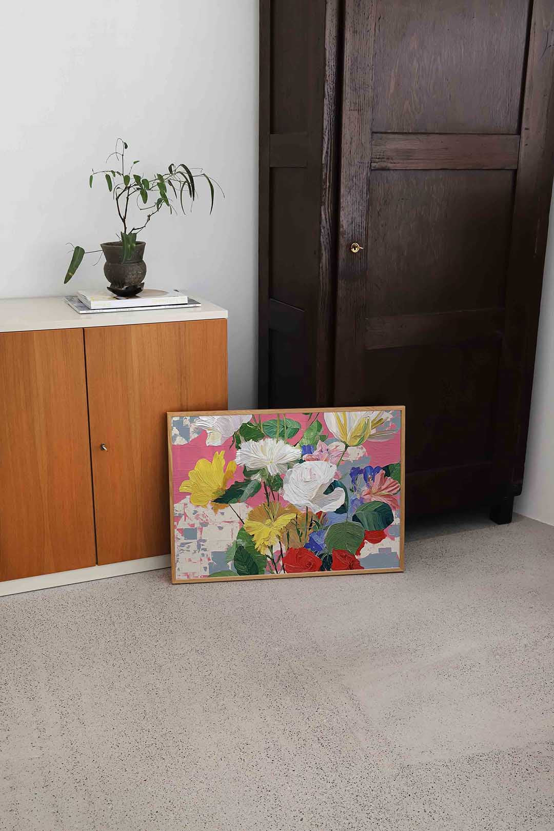 Bloemen op roze achtergrond Poster