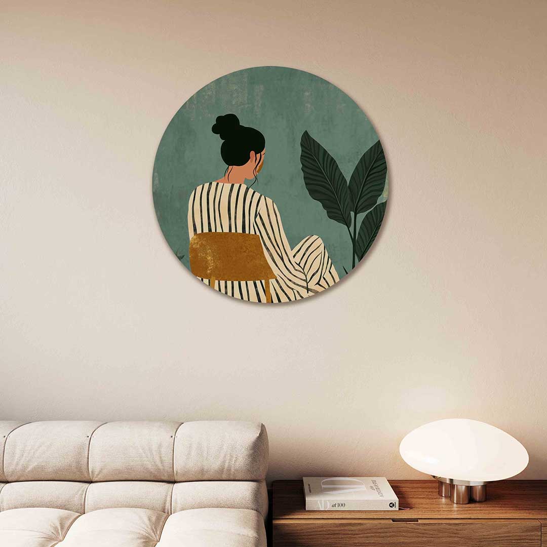 Vrouw op stoel met planten Muurcirkel