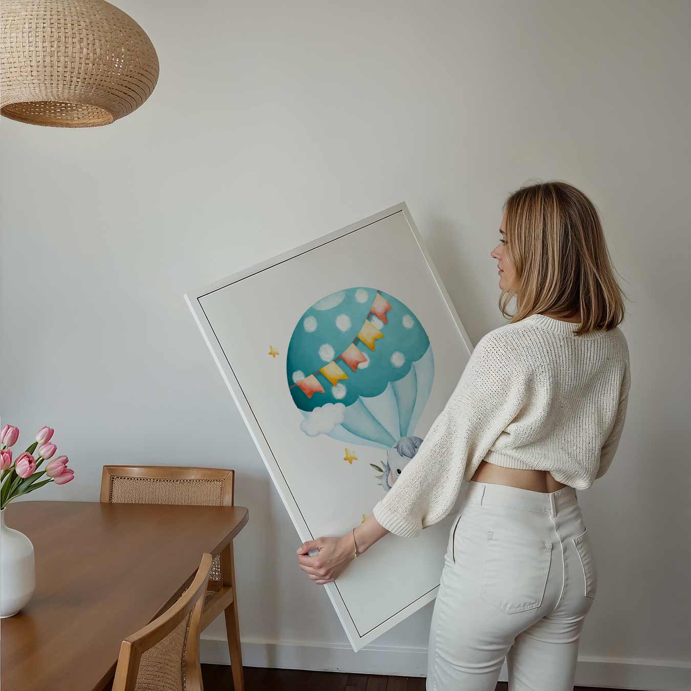 Schattige Olifant in Luchtballon Poster-WallArtistic
