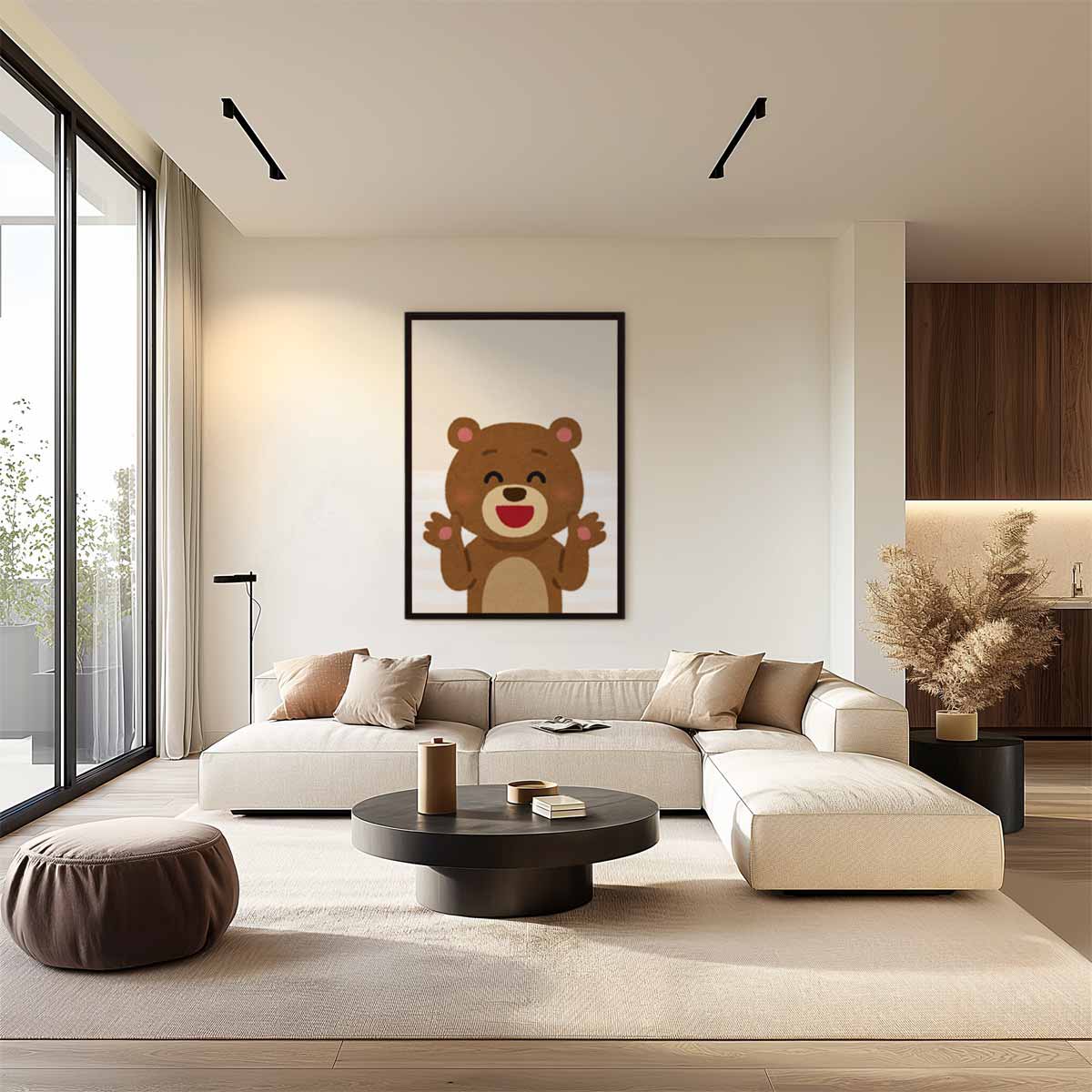 Vrolijke Knuffelbeer Illustratie Kunstwerk-canvas-dibond-plexiglas-wanddecoratie-WallArtistic