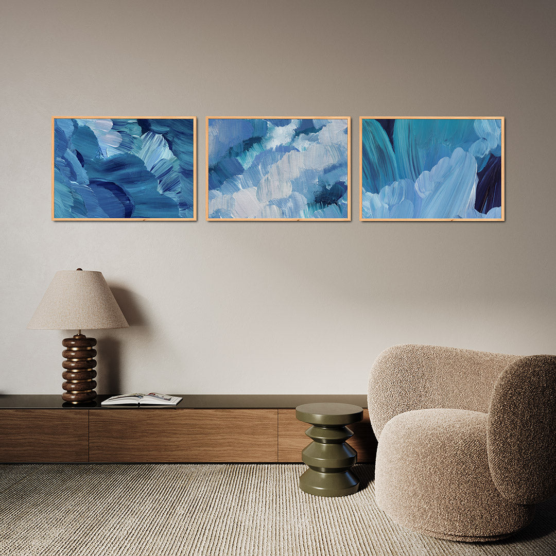 Blauwe borstelstreken Posterset