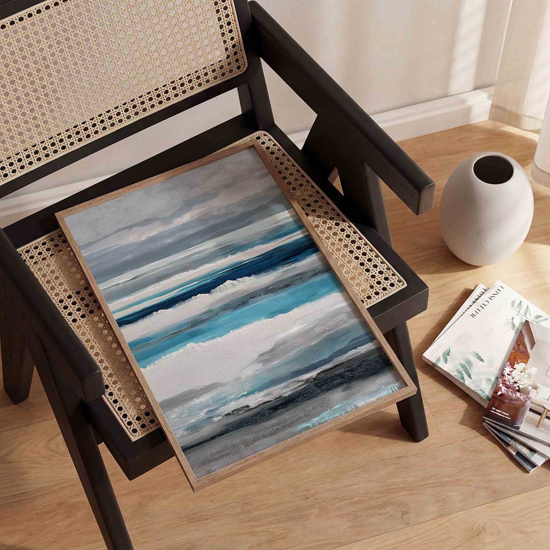 Horizontale lijnen in blauw en grijs Poster