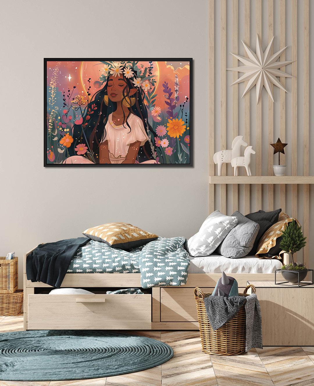 Dromerige bloemenmeisje Kunstwerk