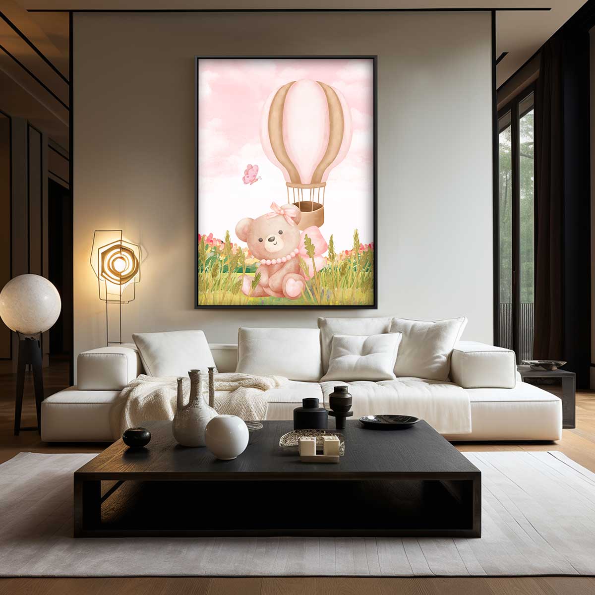 Dromerige Beer op Avontuur Kunstwerk-canvas-dibond-plexiglas-wanddecoratie-WallArtistic