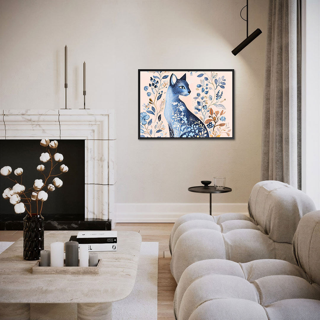 Dromerige kat en bloemen Kunstwerk