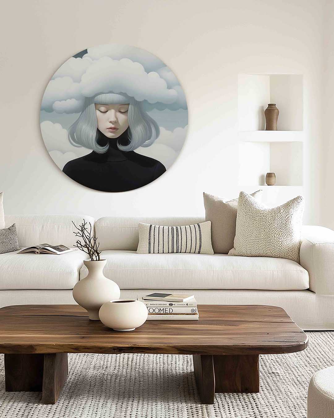 Vrouw met wolken Muurcirkel