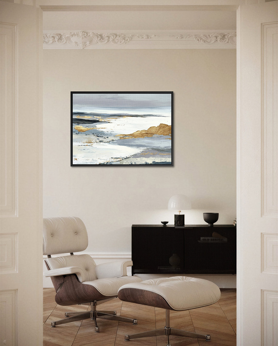 Landschap in goud en grijs Kunstwerk