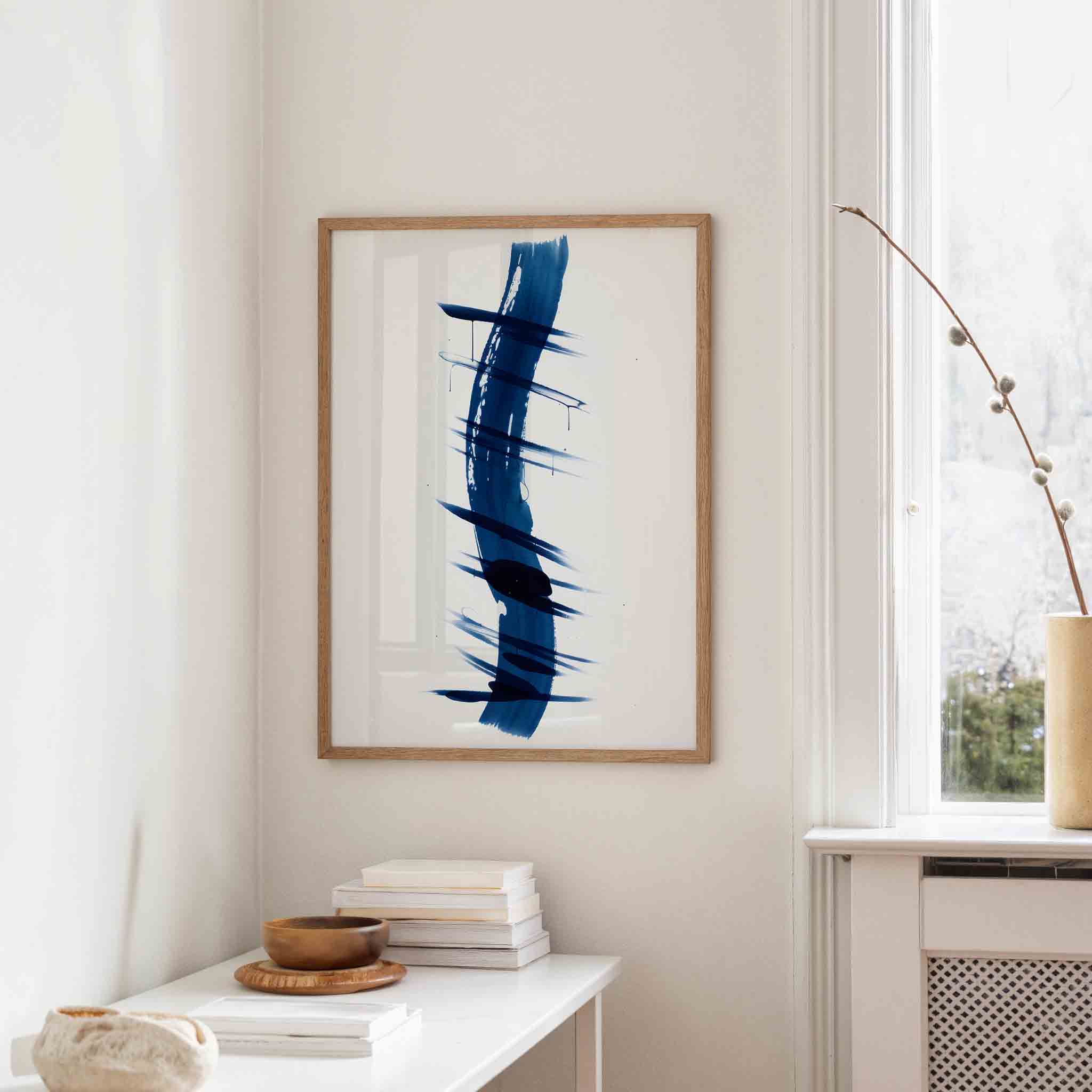 Blauwe penseelstreken Poster