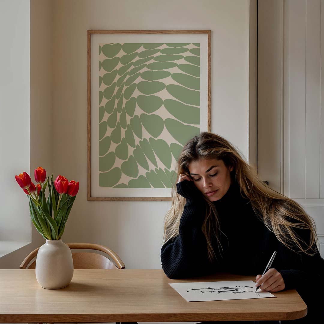 Groene Hartjes Optische Illusie Poster-WallArtistic