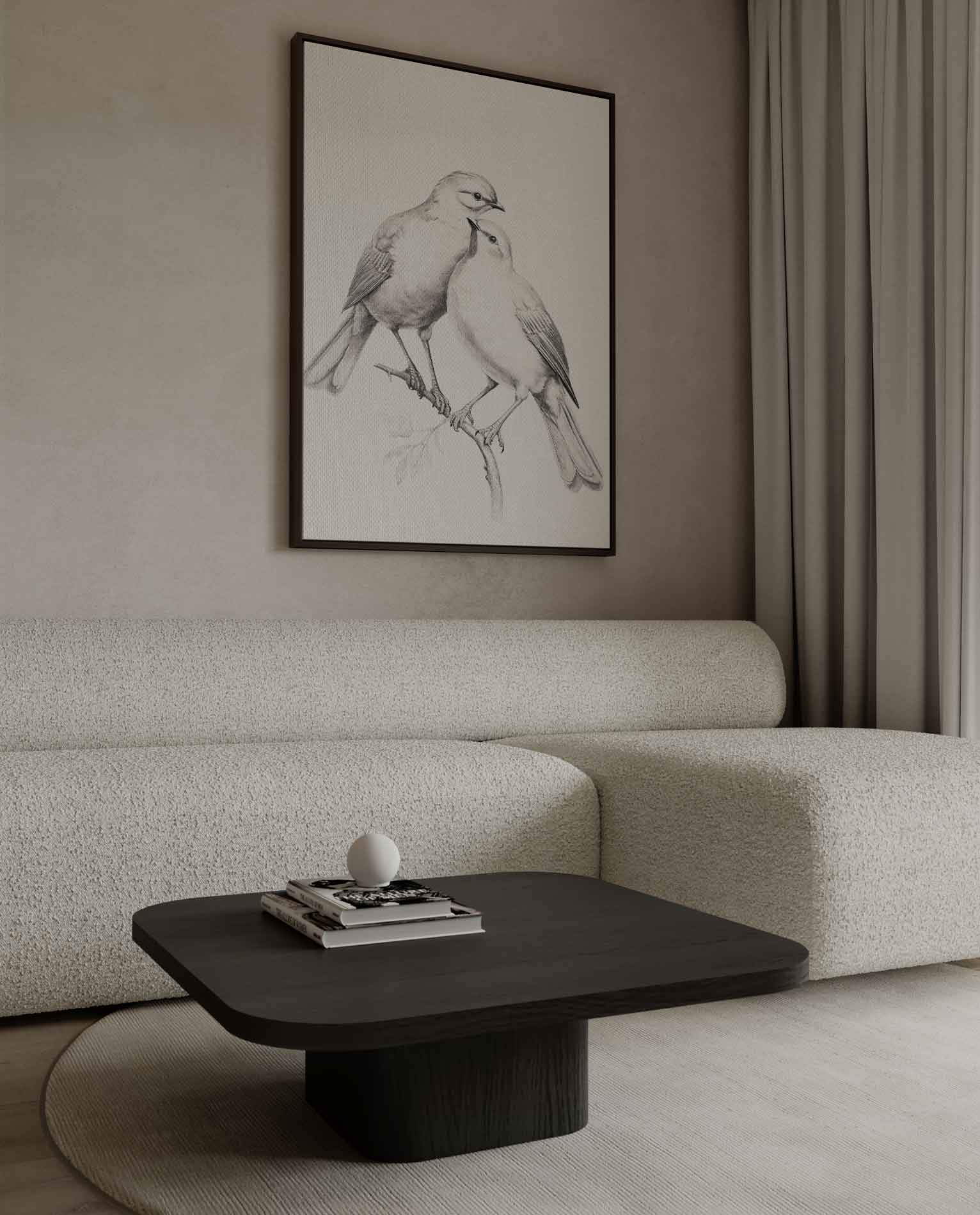 Romantische Vogelschets Kunstwerk-canvas-dibond-plexiglas-wanddecoratie-WallArtistic