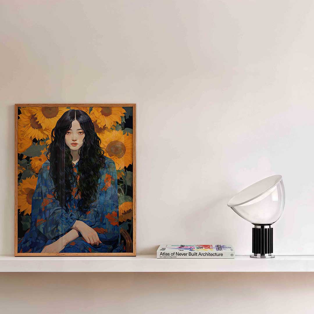 Vrouw met zonnebloemen Poster