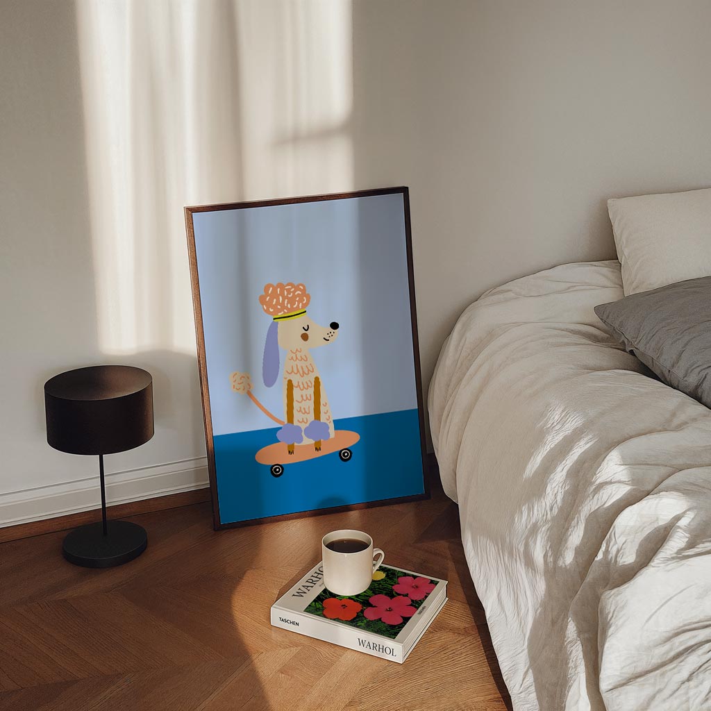 Schattige Hond op Skateboard Poster-WallArtistic