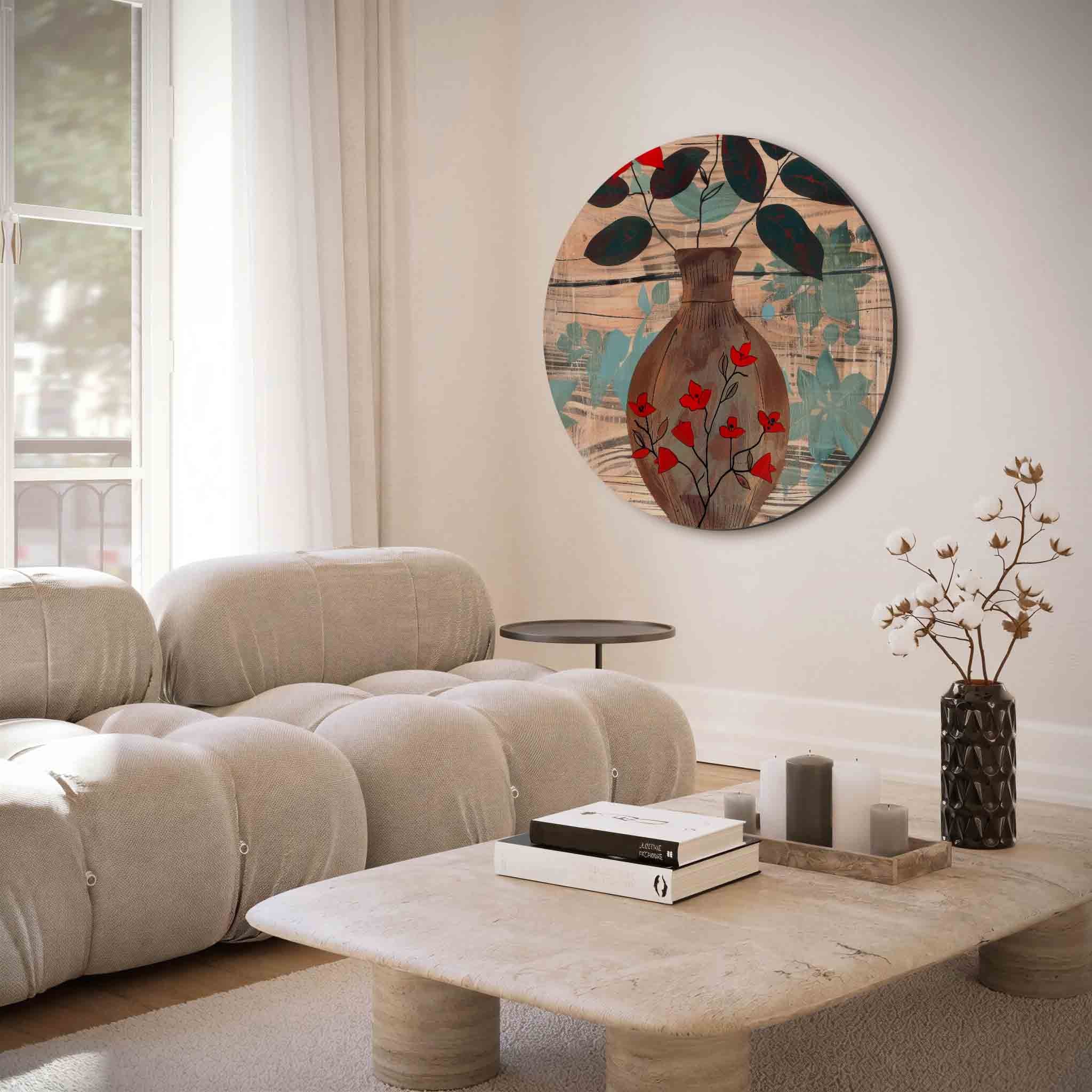 Vaas met rode bloemen Muurcirkel