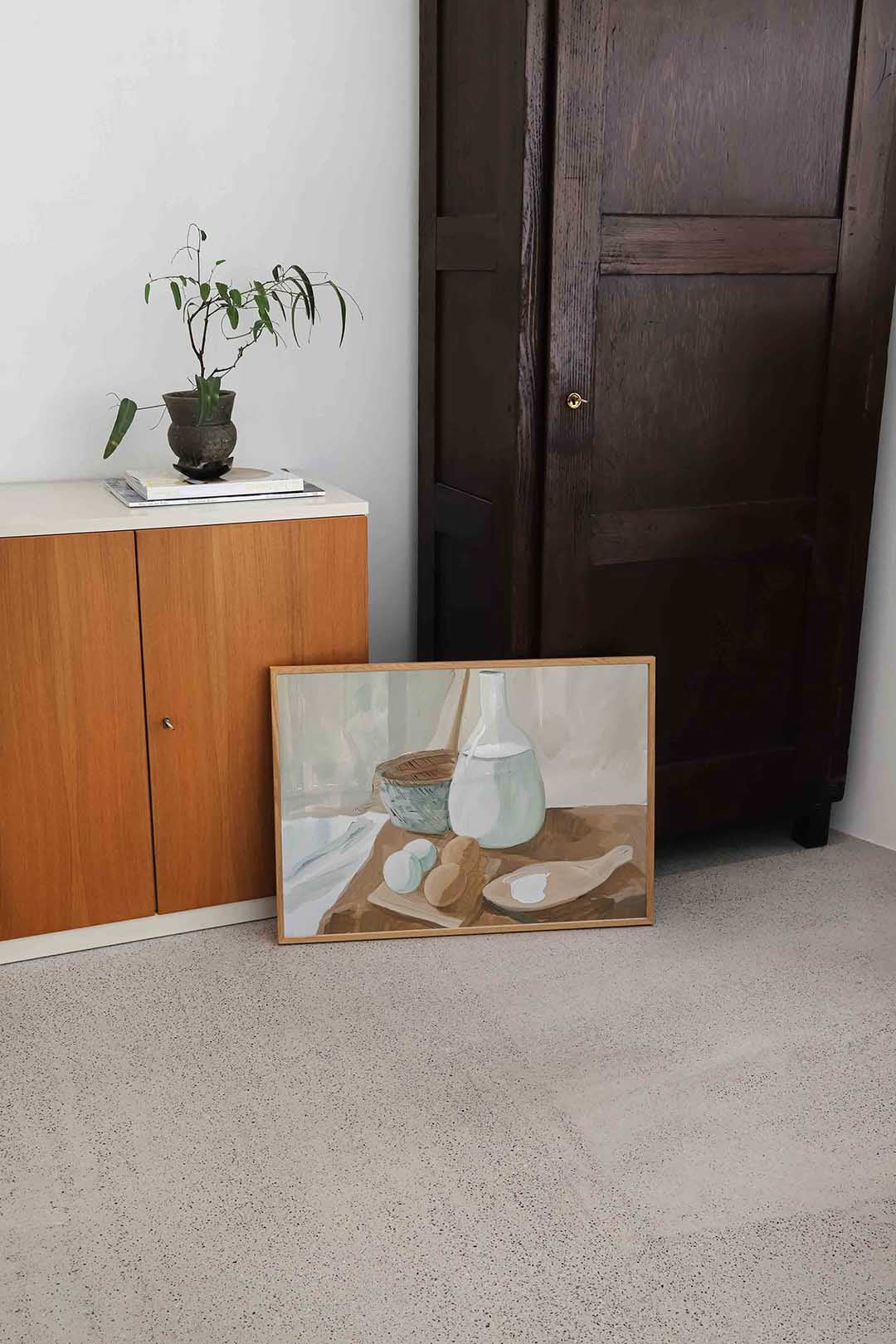 Stilleven met fles en eieren Poster
