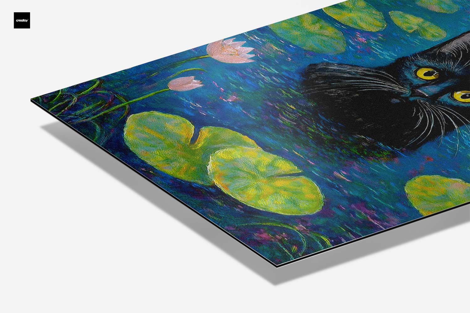 Katze im Seerosen-Kunstwerk