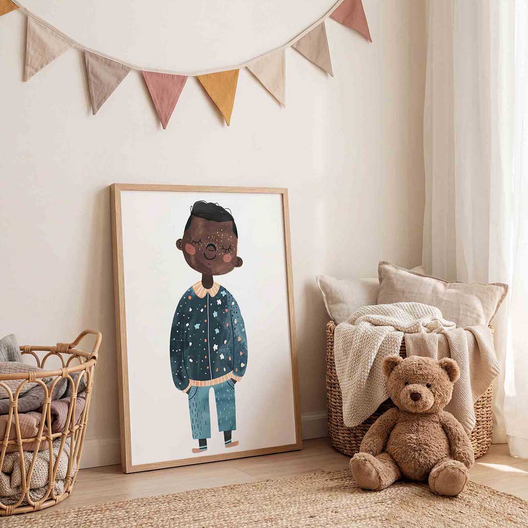 Kind met blauwe trui Poster
