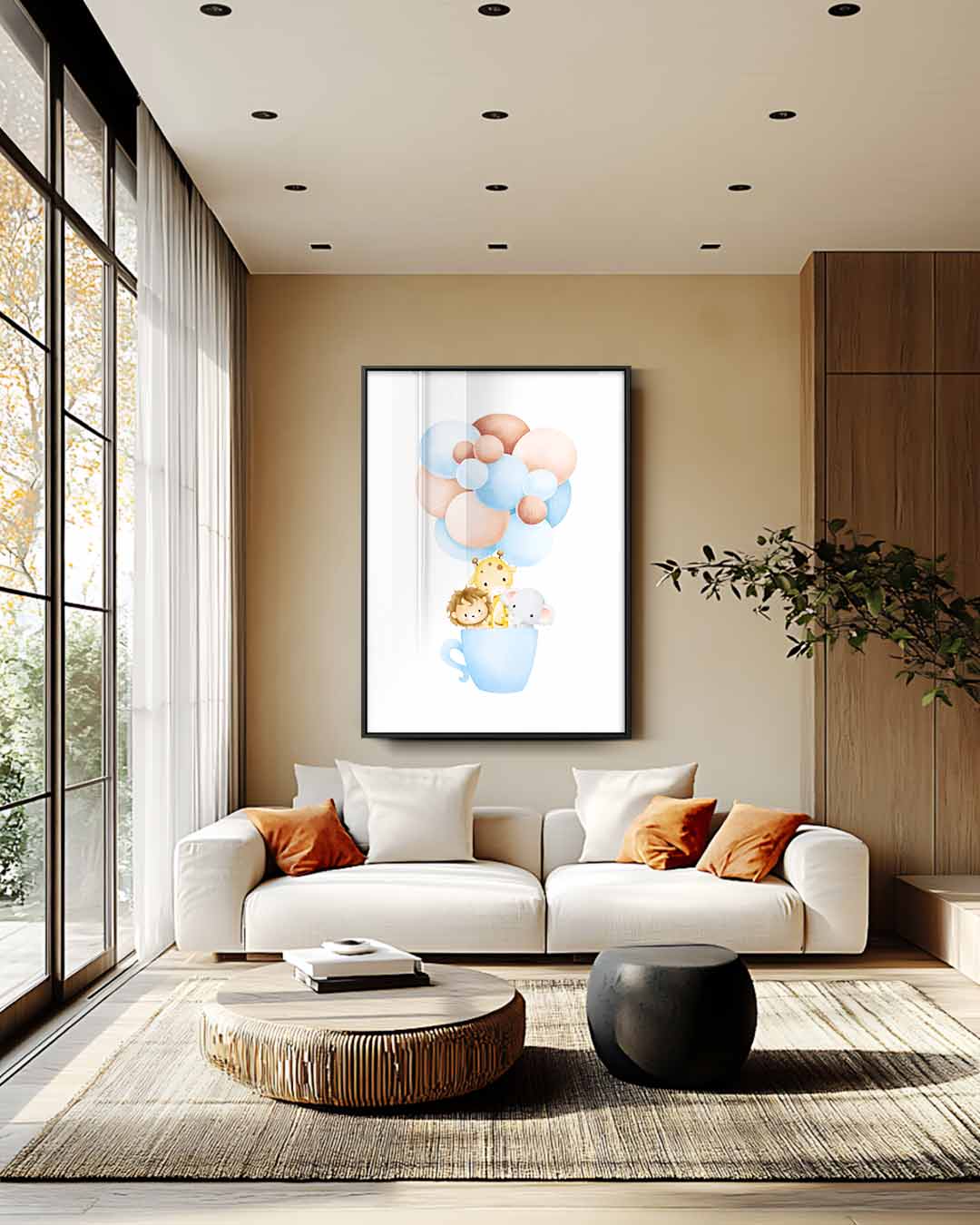 Dierenfeestje in Blauw Kopje Kunstwerk-canvas-dibond-plexiglas-wanddecoratie-WallArtistic