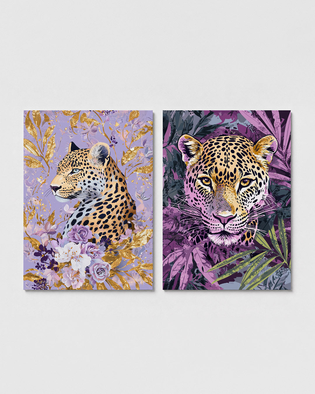 Luipaard en bloemen Posterset