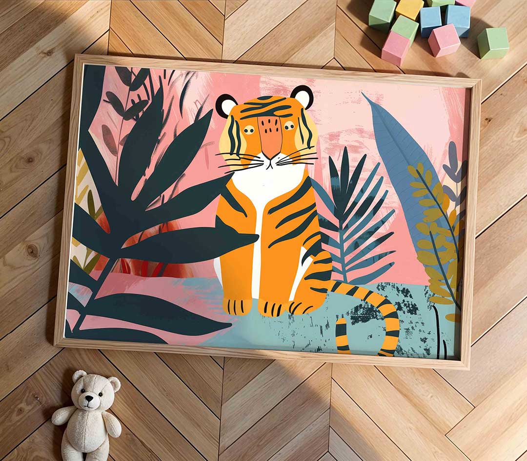Tijger tussen bladeren Poster