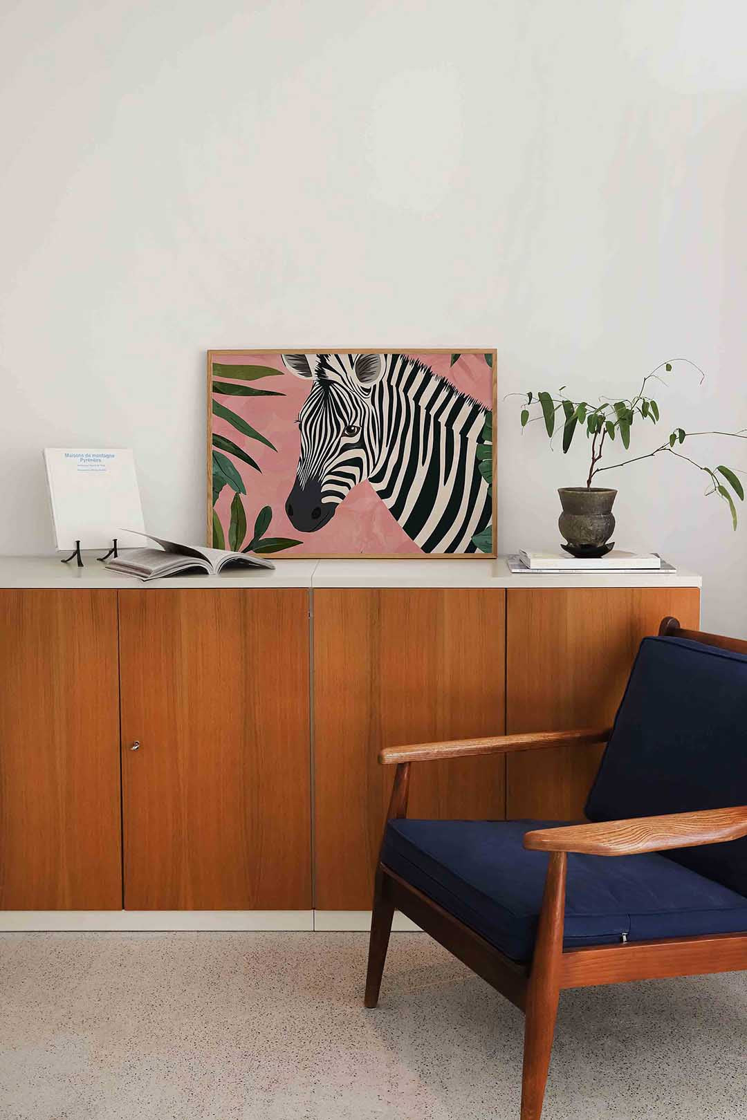 Zebra met bladeren Poster